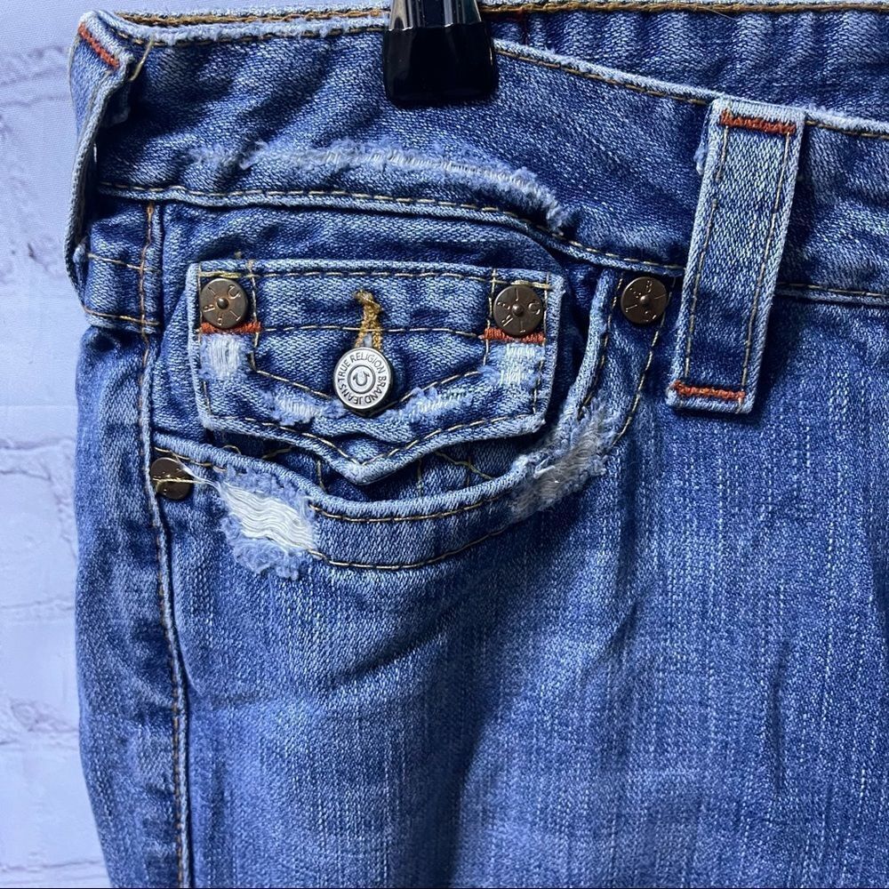 True Religion Distressed Blue Bootcut Jeans - Picture 2 of 8